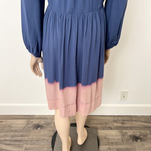 [Anthropologie] Holding Horses Blue Dip Dye Tie Front Peasant Mini Dress Size 14 - Picture 9 of 12